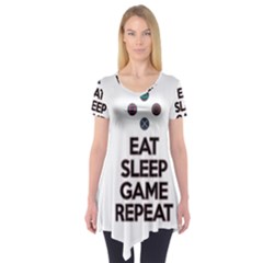 Eat sleep game repeat Short Sleeve Tunic 