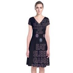 Eat Sleep Game Repeat Short Sleeve Front Wrap Dress by Valentinaart