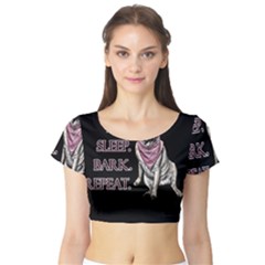 Eat, Sleep, Bark, Repeat Pug Short Sleeve Crop Top (tight Fit) by Valentinaart