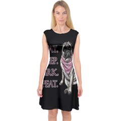 Eat, Sleep, Bark, Repeat Pug Capsleeve Midi Dress by Valentinaart