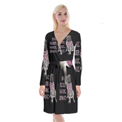 Eat, Sleep, Bark, Repeat Pug Long Sleeve Velvet Front Wrap Dress by Valentinaart