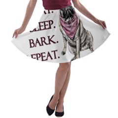 Eat, Sleep, Bark, Repeat Pug A-line Skater Skirt by Valentinaart