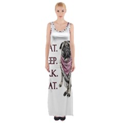 Eat, Sleep, Bark, Repeat Pug Maxi Thigh Split Dress by Valentinaart