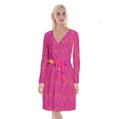 Pattern Long Sleeve Velvet Front Wrap Dress