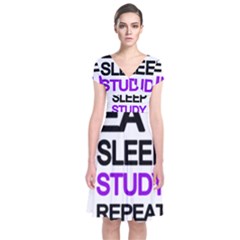 Eat sleep study repeat Short Sleeve Front Wrap Dress