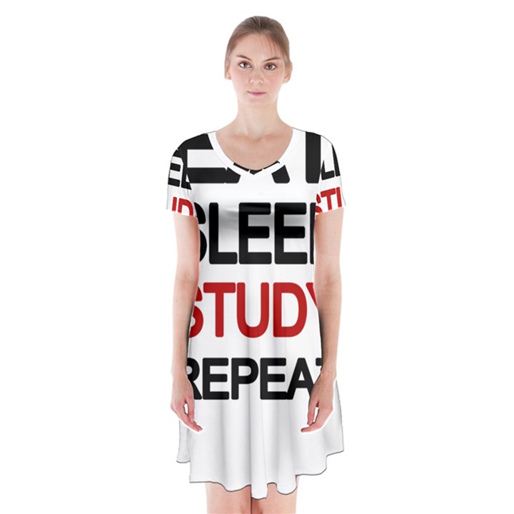 Eat sleep study repeat Short Sleeve V-neck Flare Dress