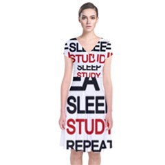 Eat Sleep Study Repeat Short Sleeve Front Wrap Dress by Valentinaart