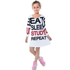 Eat Sleep Study Repeat Kids  Long Sleeve Velvet Dress by Valentinaart