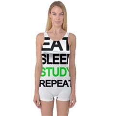 Eat Sleep Study Repeat One Piece Boyleg Swimsuit by Valentinaart