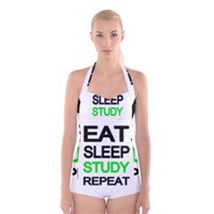 Eat Sleep Study Repeat Boyleg Halter Swimsuit  by Valentinaart