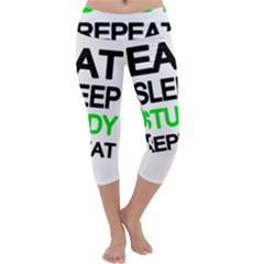 Eat Sleep Study Repeat Capri Yoga Leggings by Valentinaart