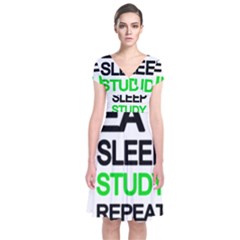 Eat Sleep Study Repeat Short Sleeve Front Wrap Dress by Valentinaart