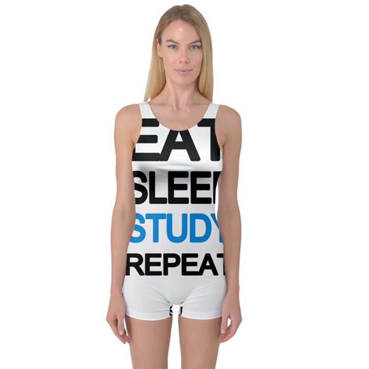 Eat sleep study repeat One Piece Boyleg Swimsuit