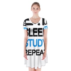 Eat Sleep Study Repeat Short Sleeve V-neck Flare Dress by Valentinaart