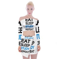 Eat Sleep Study Repeat Off Shoulder Top With Skirt Set by Valentinaart