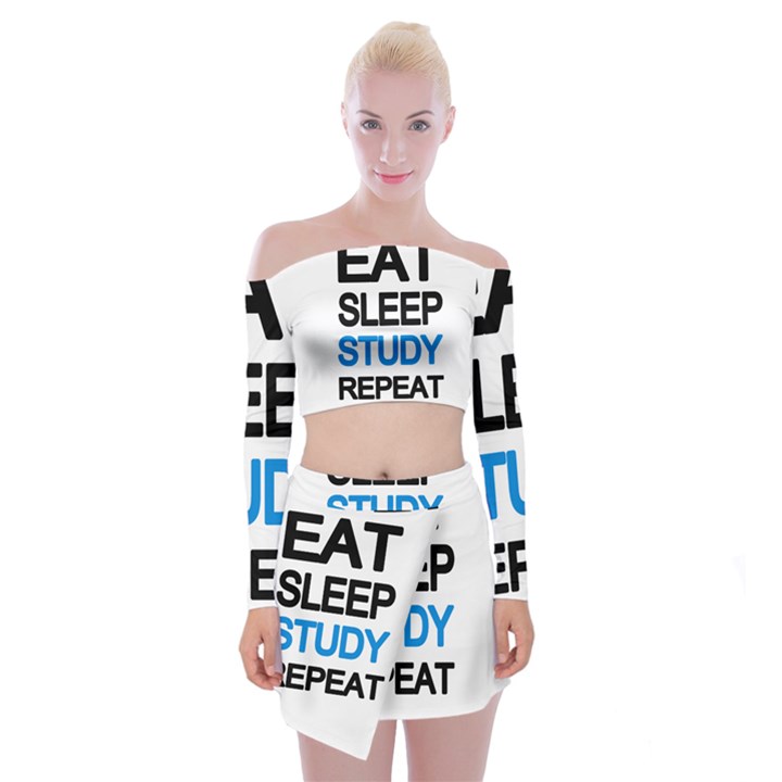 Eat sleep study repeat Off Shoulder Top with Skirt Set