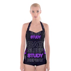 Eat Sleep Study Repeat Boyleg Halter Swimsuit  by Valentinaart