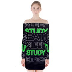 Eat Sleep Study Repeat Long Sleeve Off Shoulder Dress by Valentinaart