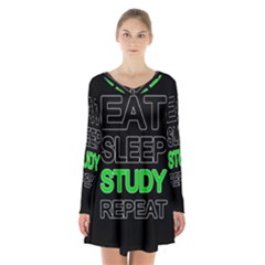 Eat Sleep Study Repeat Long Sleeve Velvet V-neck Dress