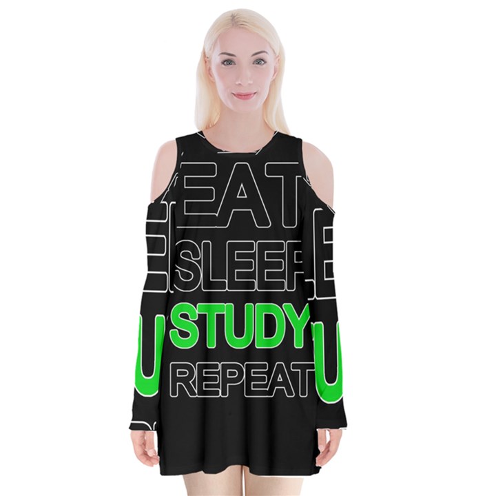 Eat sleep study repeat Velvet Long Sleeve Shoulder Cutout Dress