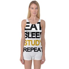 Eat Sleep Study Repeat One Piece Boyleg Swimsuit by Valentinaart