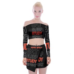 Eat Sleep Study Repeat Off Shoulder Top With Skirt Set