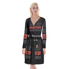 Eat Sleep Study Repeat Long Sleeve Velvet Front Wrap Dress