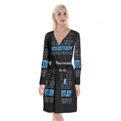 Eat Sleep Study Repeat Long Sleeve Velvet Front Wrap Dress by Valentinaart