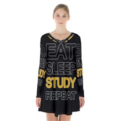 Eat Sleep Study Repeat Long Sleeve Velvet V-neck Dress