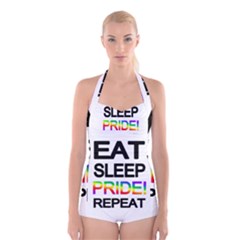 Eat Sleep Pride Repeat Boyleg Halter Swimsuit  by Valentinaart