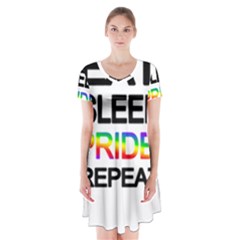 Eat Sleep Pride Repeat Short Sleeve V-neck Flare Dress by Valentinaart