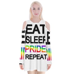 Eat Sleep Pride Repeat Velvet Long Sleeve Shoulder Cutout Dress by Valentinaart