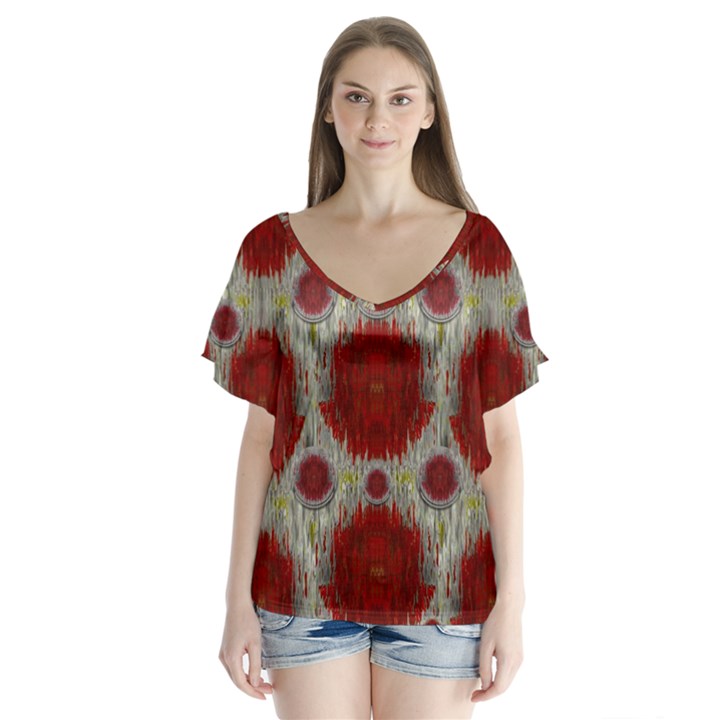 Paint On Water Falls,in Peace And Calm Flutter Sleeve Top