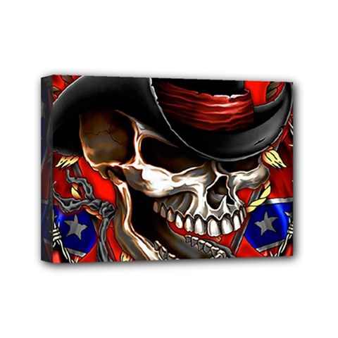 Confederate Flag Usa America United States Csa Civil War Rebel Dixie Military Poster Skull Mini Canvas 7  x 5 