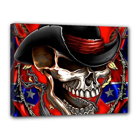 Confederate Flag Usa America United States Csa Civil War Rebel Dixie Military Poster Skull Canvas 16  x 12 