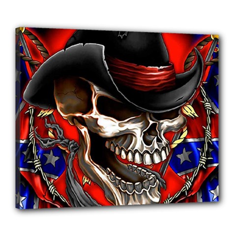 Confederate Flag Usa America United States Csa Civil War Rebel Dixie Military Poster Skull Canvas 24  x 20 