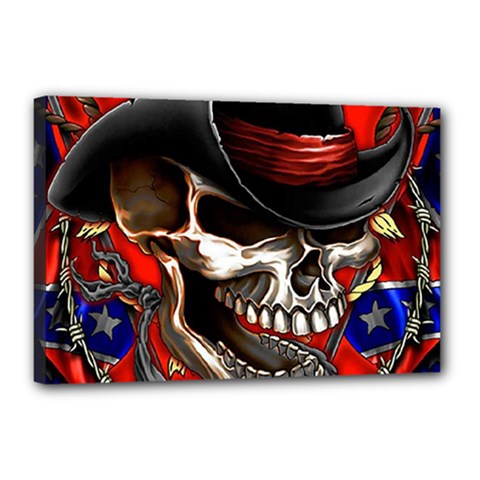 Confederate Flag Usa America United States Csa Civil War Rebel Dixie Military Poster Skull Canvas 18  x 12 