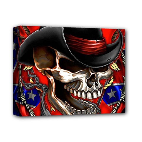 Confederate Flag Usa America United States Csa Civil War Rebel Dixie Military Poster Skull Deluxe Canvas 14  x 11 