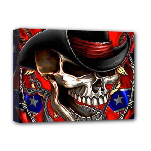 Confederate Flag Usa America United States Csa Civil War Rebel Dixie Military Poster Skull Deluxe Canvas 16  x 12  