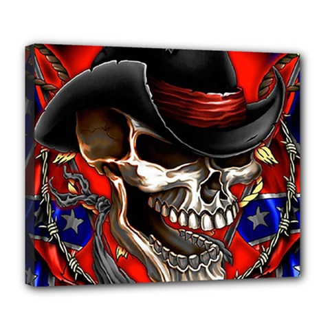 Confederate Flag Usa America United States Csa Civil War Rebel Dixie Military Poster Skull Deluxe Canvas 24  x 20  