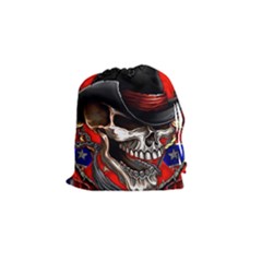 Confederate Flag Usa America United States Csa Civil War Rebel Dixie Military Poster Skull Drawstring Pouches (Small) 