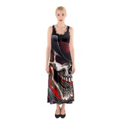 Confederate Flag Usa America United States Csa Civil War Rebel Dixie Military Poster Skull Sleeveless Maxi Dress