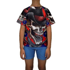 Confederate Flag Usa America United States Csa Civil War Rebel Dixie Military Poster Skull Kids  Short Sleeve Swimwear