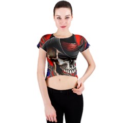 Confederate Flag Usa America United States Csa Civil War Rebel Dixie Military Poster Skull Crew Neck Crop Top