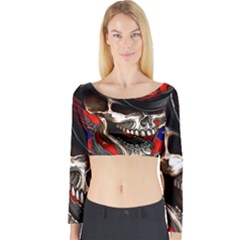 Confederate Flag Usa America United States Csa Civil War Rebel Dixie Military Poster Skull Long Sleeve Crop Top