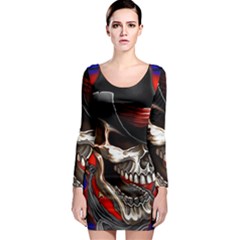 Confederate Flag Usa America United States Csa Civil War Rebel Dixie Military Poster Skull Long Sleeve Bodycon Dress