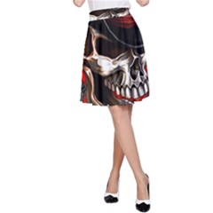 Confederate Flag Usa America United States Csa Civil War Rebel Dixie Military Poster Skull A-Line Skirt