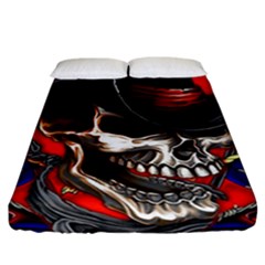 Confederate Flag Usa America United States Csa Civil War Rebel Dixie Military Poster Skull Fitted Sheet (California King Size)