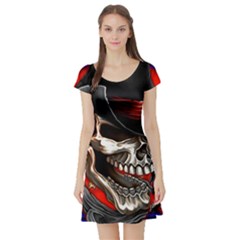 Confederate Flag Usa America United States Csa Civil War Rebel Dixie Military Poster Skull Short Sleeve Skater Dress