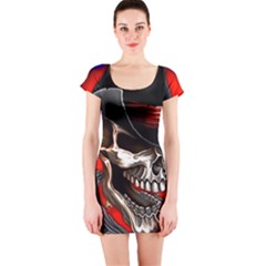 Confederate Flag Usa America United States Csa Civil War Rebel Dixie Military Poster Skull Short Sleeve Bodycon Dress